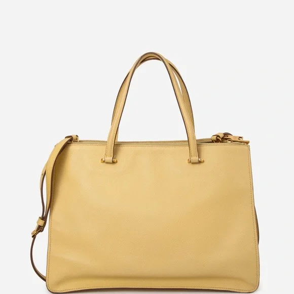 Prada Yellow Saffiano Leather Large Galleria Double Zip Tote Bag - Picture 2 of 4